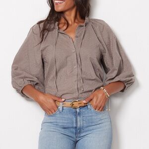 Evereve Palmer Embroidered Taupe Women’s Blouse